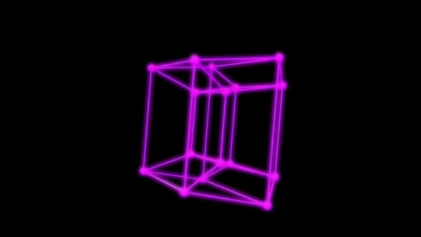 Schleifenanimation Des Tesseract Modells Hyperwürfel Auf Schwarzem Hintergrund Rotierend Illustration — Stockvideo