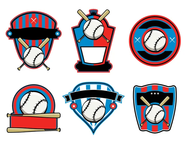 Embleme und Abzeichen für Baseball und Schläger — Stockvektor