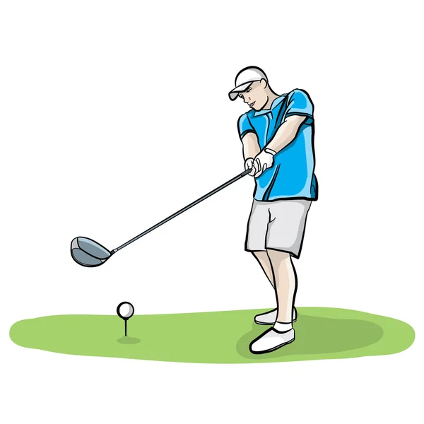 Golfer schwingt Schläger gezeichnete Illustration — Stockvektor