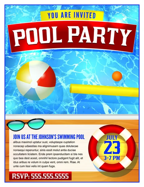 Pool Party Invitation Template — Stock Vector