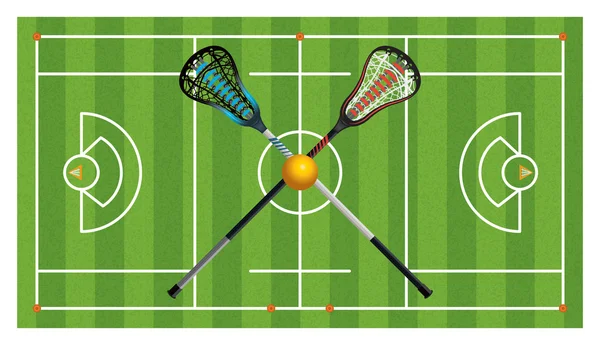 Regulación Lacrosse Campo y palos — Vector de stock