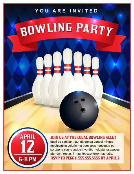 Bowling Party Flyer šablony obrázek — Stockový vektor