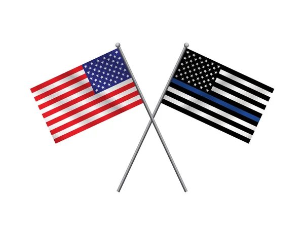Illustration du drapeau américain et du drapeau de soutien de la police — Image vectorielle