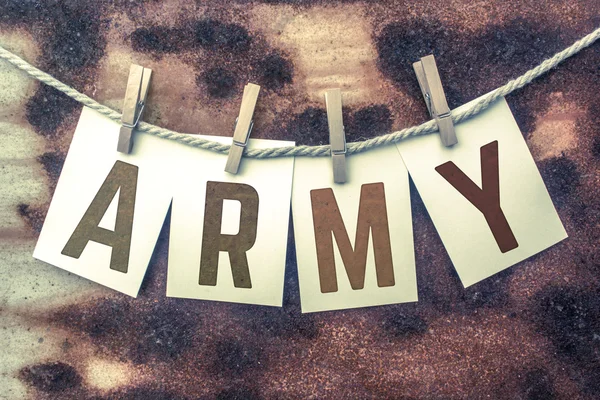 Army Concept Pinned Stamped Cards on Twine Theme — Stock Photo, Image