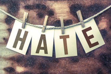 Hate Concept Pinned Stamped Cards on Twine Theme clipart