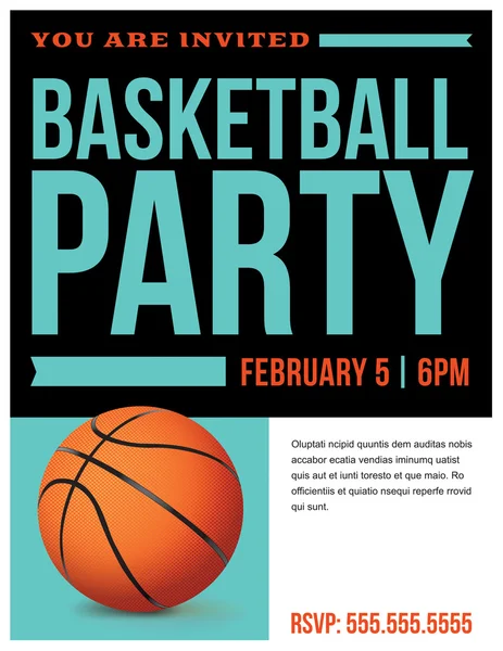 Basketball Party Flyer Einladung Illustration — Stockvektor