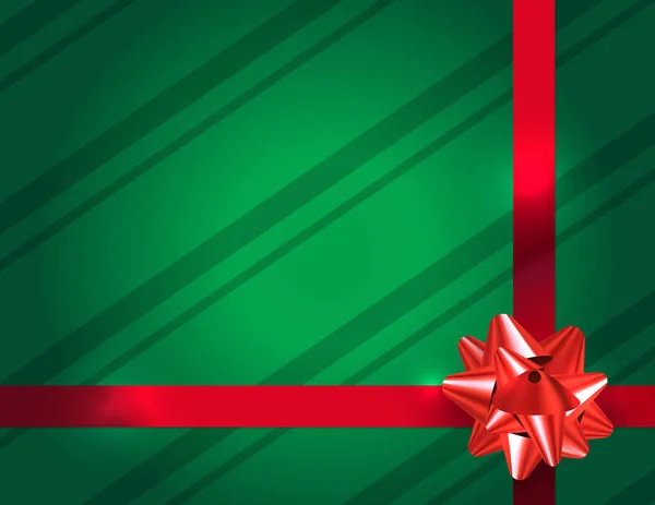 Fondo Regalo Navidad Verde Con Una Ilustración Lazo Rojo Brillante — Vector de stock