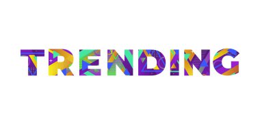Renkli retro şekiller ve renkler ile yazılmış TRENDING kavramı.