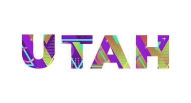 Renkli retro şekiller ve renkler ile yazılmış UTAH kavramı.