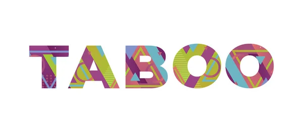 カラフルなレトロな形と色のイラストで書かれた言葉Tabooのコンセプト — ストックベクタ