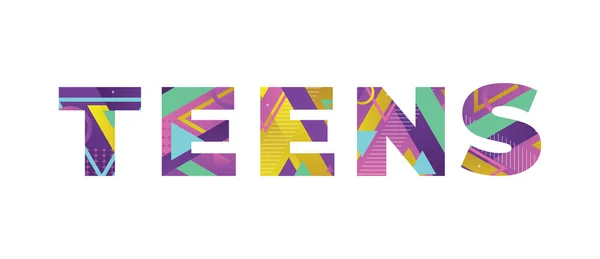 Het Woord Teens Concept Geschreven Kleurrijke Retro Vormen Kleuren Illustratie — Stockvector