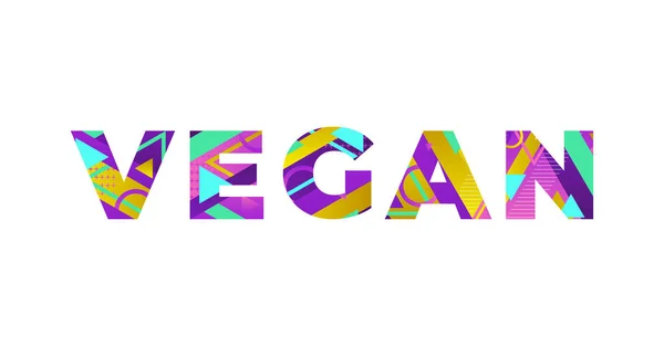 Palabra Concepto Vegan Escrito Coloridas Formas Retro Colores Ilustración — Archivo Imágenes Vectoriales