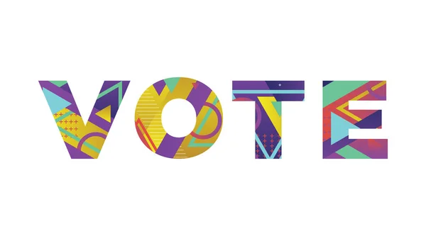 Vote 这个词是用五彩缤纷的复古图形和色彩图解写成的 — 图库矢量图片