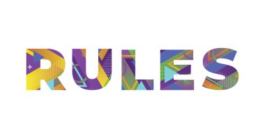 Renkli retro şekiller ve renkler ile yazılmış kural kavramı.