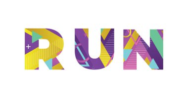 RUN kavramı renkli geçmişe dönük şekiller ve renkler ile yazıldı.