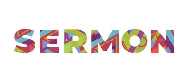 SERMON kavramı renkli geçmişe dönük şekiller ve renkler ile yazıldı.