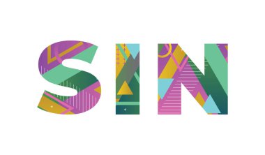 SIN kavramı renkli geçmişe dönük şekiller ve renkler ile yazıldı.