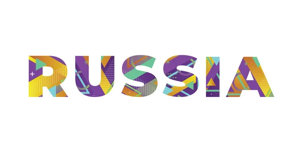 Parola Concetto Russia Scritto Forme Colorate Retrò Colori Illustrazione — Vettoriale Stock