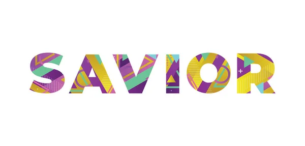 Het Woord Savior Concept Geschreven Kleurrijke Retro Vormen Kleuren Illustratie — Stockvector