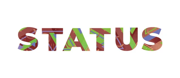 Het Woord Status Concept Geschreven Kleurrijke Retro Vormen Kleuren Illustratie — Stockvector