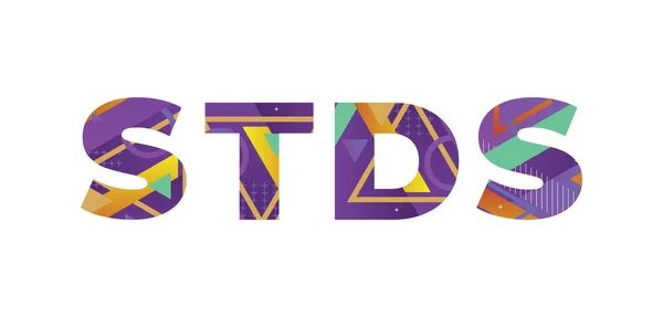 カラフルなレトロな形と色のイラストで書かれた単語Stdの概念 — ストックベクタ