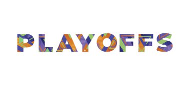 Playoffs kavramı renkli geçmişe dönük şekiller ve renkler çizimi ile yazıldı.