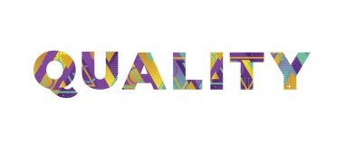 Renkli retro şekiller ve renkler ile yazılmış nicelik kavramı.