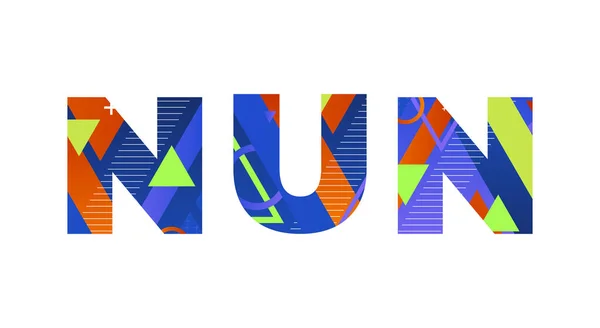 カラフルなレトロな形と色のイラストで書かれた言葉Nunのコンセプト — ストックベクタ