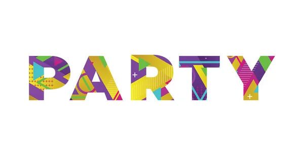 Concept Party Mot Écrit Dans Des Formes Rétro Colorées Illustration — Image vectorielle
