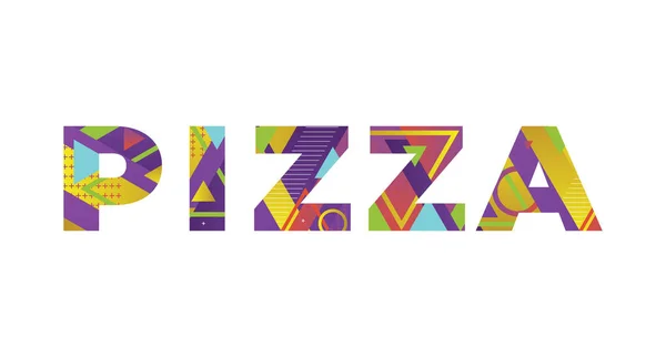 Słowo Pizza Pojęcie Napisane Kolorowych Kształtach Retro Kolorów Ilustracji — Wektor stockowy