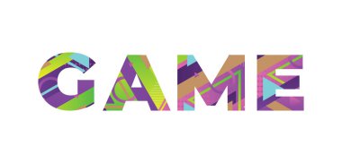 GAME kavramı renkli geçmişe dönük şekiller ve renkler çizimi ile yazıldı.