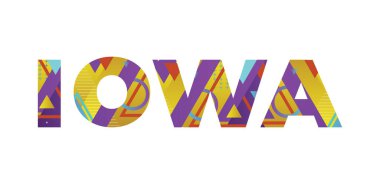 IOWA konsepti renkli geçmişe dönük şekiller ve renkler ile yazılmış..