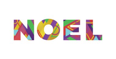 NOEL kavramı renkli geçmişe dönük şekiller ve renkler çizimi ile yazıldı.