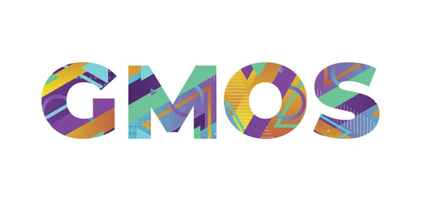 Word Gmos Concept Written Colorful Retro Shapes Colors Illustration — Stock Vector
