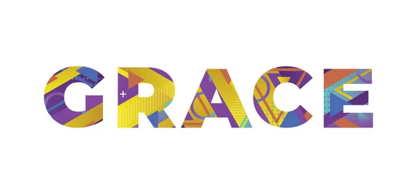 Mot Grace Concept Écrit Dans Des Formes Rétro Colorées Illustration — Image vectorielle
