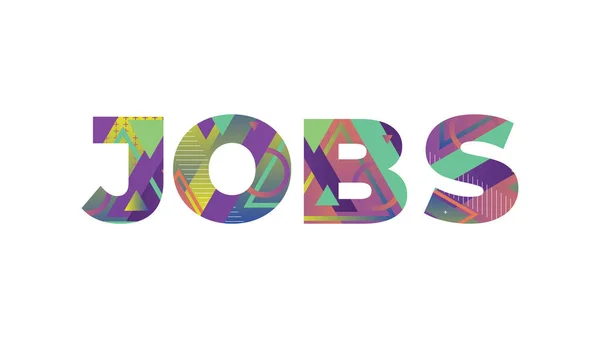 Palabra Concepto Jobs Escrito Coloridas Formas Retro Colores Ilustración — Archivo Imágenes Vectoriales