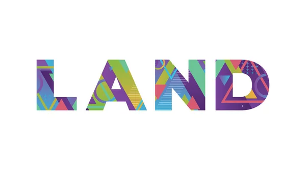 Het Woord Land Concept Geschreven Kleurrijke Retro Vormen Kleuren Illustratie — Stockvector