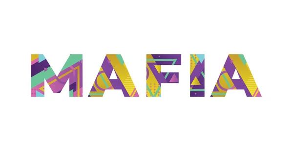Slovo Mafia Koncept Napsaný Barevných Retro Tvarů Barev Ilustrace — Stockový vektor