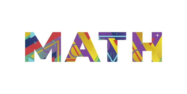 Palabra Math Concepto Escrito Coloridas Formas Retro Colores Ilustración — Vector de stock