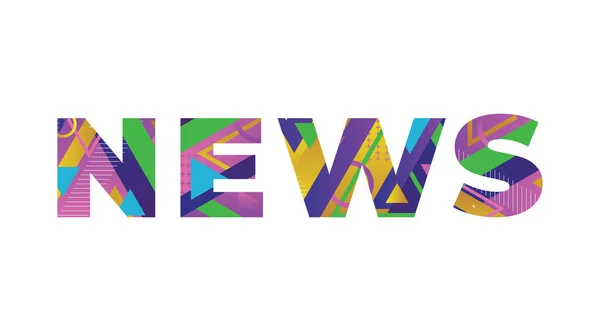 Das Wort News Konzept Bunten Retro Formen Und Farben Illustration — Stockvektor