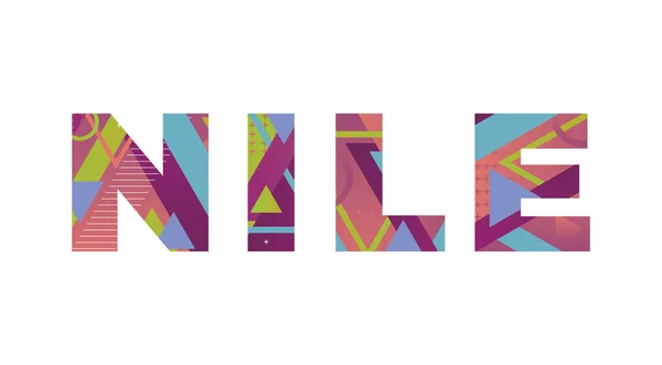 Mot Nile Concept Écrit Dans Des Formes Rétro Colorées Illustration — Image vectorielle