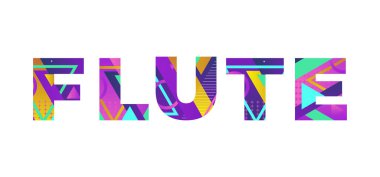 Renkli retro şekiller ve renkler ile yazılmış FLUTE kavramı.