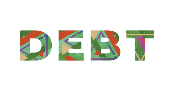 Ordet Debt Koncept Skrivet Färgglada Retro Former Och Färger Illustration — Stock vektor