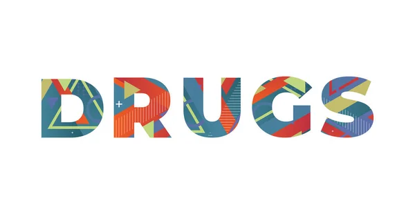 Mot Drugs Concept Écrit Dans Des Formes Rétro Colorées Illustration — Image vectorielle