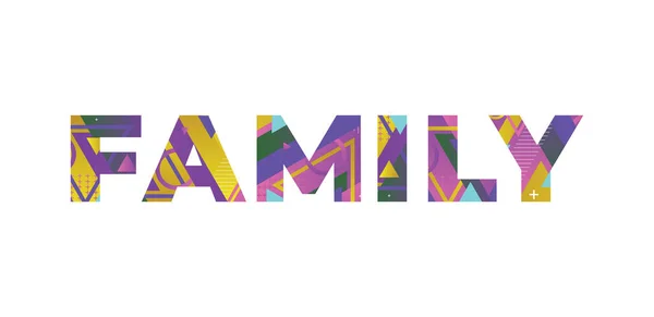 Palabra Familia Concepto Escrito Coloridas Formas Retro Colores Ilustración — Vector de stock