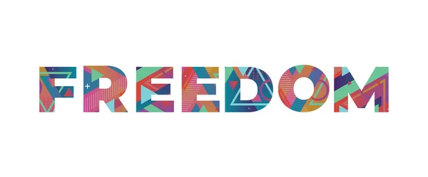 Mot Freedom Concept Écrit Dans Des Formes Rétro Colorées Illustration — Image vectorielle