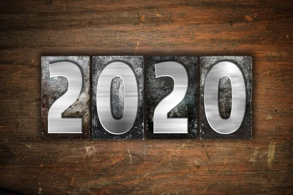 Year 2020 Written Old Vintage Letterpress Type — Stock Photo, Image