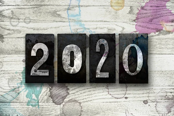 Year 2020 Written Old Vintage Letterpress Type — Stock Photo, Image