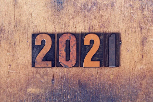 Year 2021 Written Old Vintage Letterpress Type — Stock Photo, Image