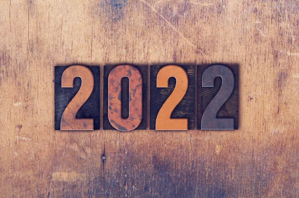 Year 2022 Written Old Vintage Letterpress Type — Stock Photo, Image